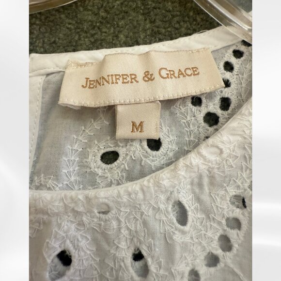 Jennifer and Grace White Eyelet Lace Top Medium Cottagecore Romantic Blouse - Picture 5 of 10